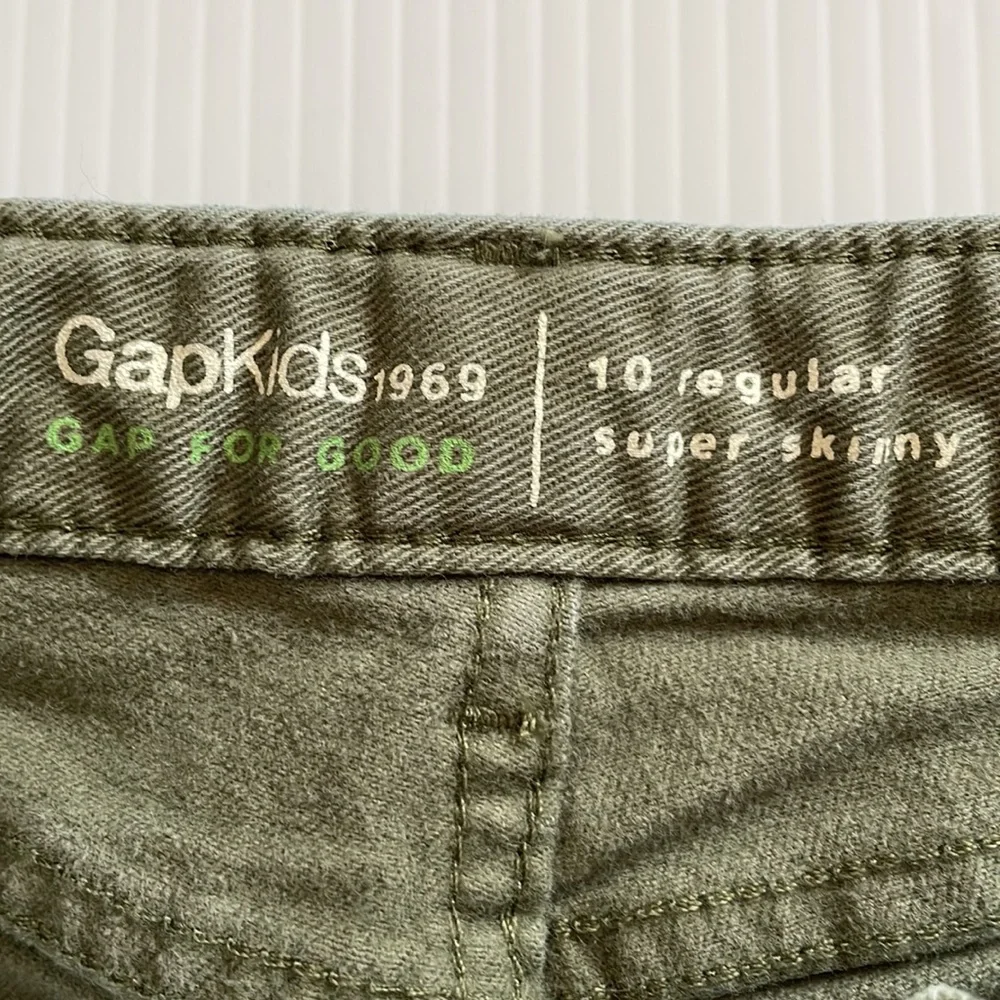 GapKids super skinny, army green denim jeans.  Girls size 10